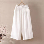 Feamle Casual and Versatile Lazy Style Wide Leg Pants With Pockets Lightweight High Waisted Loose Cropped Capris