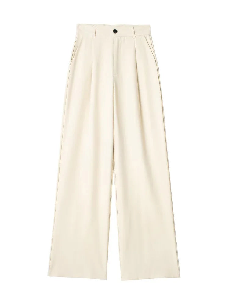 Willshela Women Fashion Solid Pleated Front Zipper Wide Leg Pants Vintage High Waist Full Length Female Chic Lady Trousers