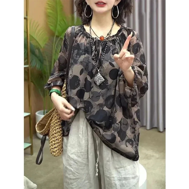 New Womens Cotton and Linen Clothing Sets Female Floral Long Sleeve Tops and Loose Pants Female 2PCS Outfits Plus Size