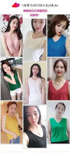 40-100Kg Women Clothing Casual Loose Oversized Solid Sweater Vest Summer Knit Ice Silk T-shirt Chic Sleeveless All-match Tops