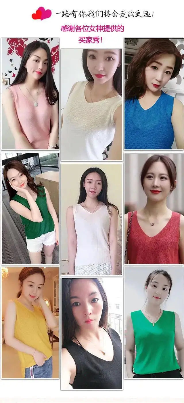 40-100Kg Women Clothing Casual Loose Oversized Solid Sweater Vest Summer Knit Ice Silk T-shirt Chic Sleeveless All-match Tops