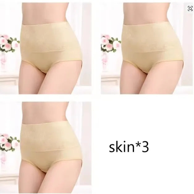 Plus Size Women's Cotton Underwear High Waisted Tummy Control Panties Full Coverage Briefs Jacquard Ladies Panty 3 Pack