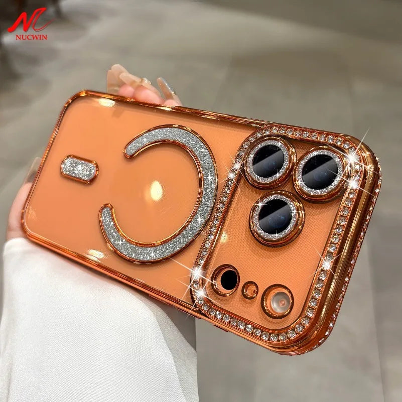 Phone Case Luxury Plating for Magsafe Case for iPhone 17 Air 16 15 14 Plus 13 12 Pro Max Magnetic Wireless Charging Transparent Soft Cover