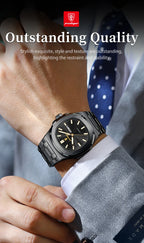 POEDAGAR Top Trendy Men's Watches Waterproof Luminous Date Week Luxury Men Watch Stainless Steel Quartz Business Man Clock Reloj