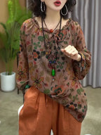 New Womens Cotton and Linen Clothing Sets Female Floral Long Sleeve Tops and Loose Pants Female 2PCS Outfits Plus Size