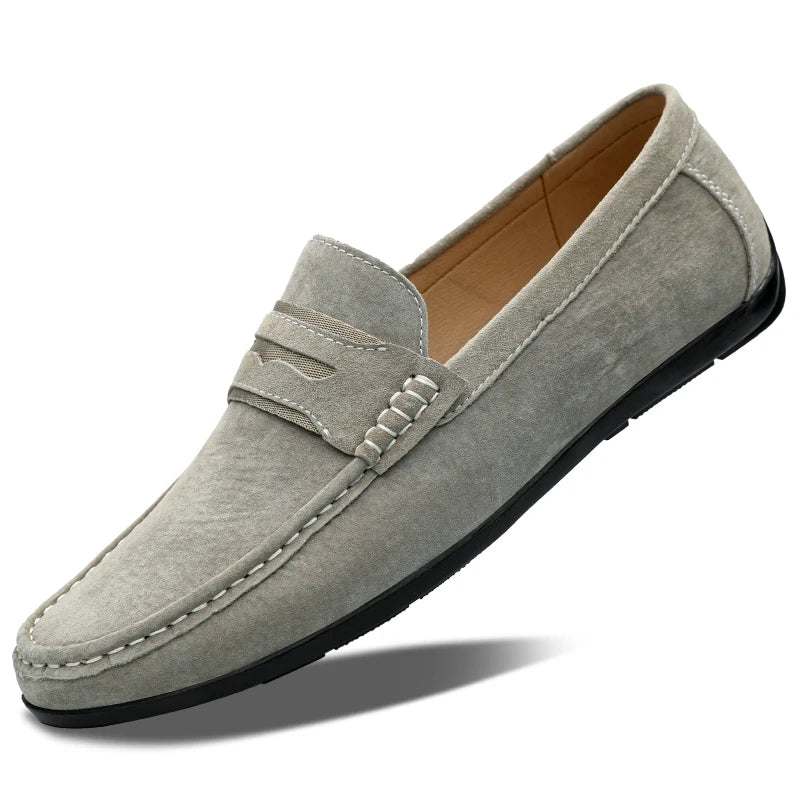 Spring Summer Suede Men Loafers Comfortable Flat Casual Shoes Men Breathable Slip-On Soft Genuine Leather Driving Shoes Moccasin