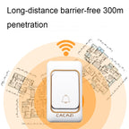 CACAZI Smart Waterproof Music Wireless Doorbell Multifunctional Pager, Style: US Plug(Black)