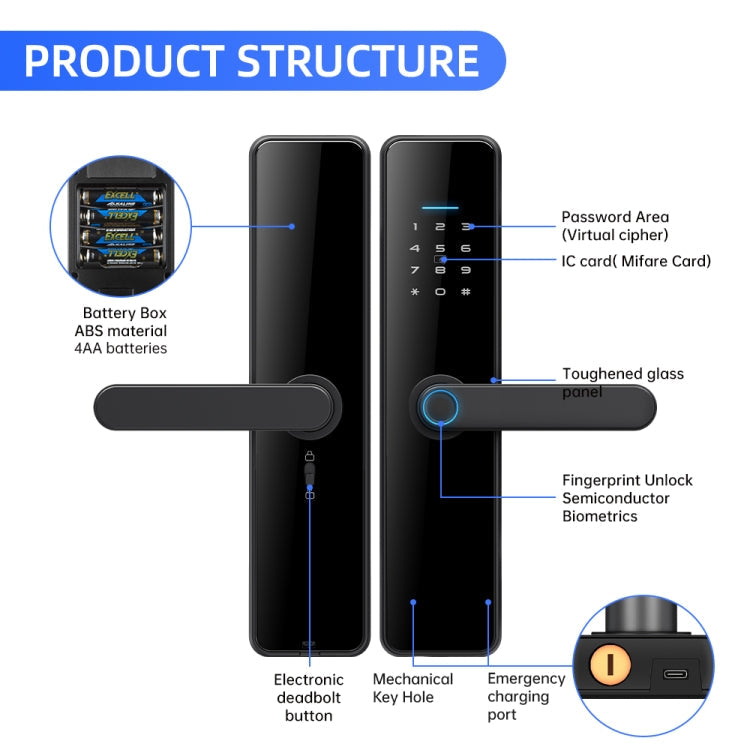 C91 Tuya Smart WiFi Password Fingerprint Electronic Door Lock(Silver)