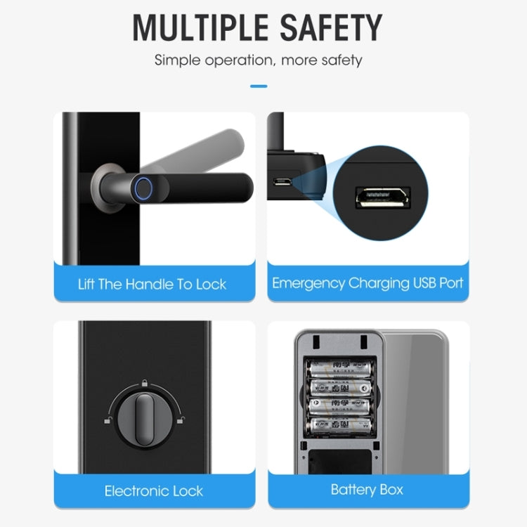 Wifi Fingerprint Lock Home Security Door Password Lock Supports APP Remote Unlocking(Space Gray)