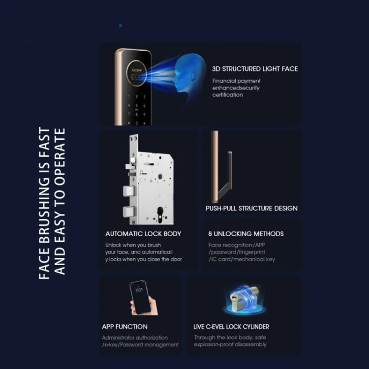 T100A  3D Face Recognition Fingerprint Code Card Digital Door Lock(Space Gray)