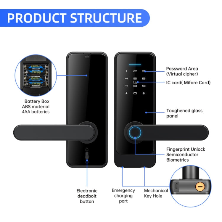C89 Smart Fingerprint Password Lock Home Indoor Door TUYA System Lock(Silver)