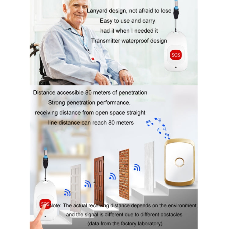 CACAZI C20 Two To Three Wireless Pager For The Elderly Home Care Waterproof Emergency Pager, EU Plug(Silver)