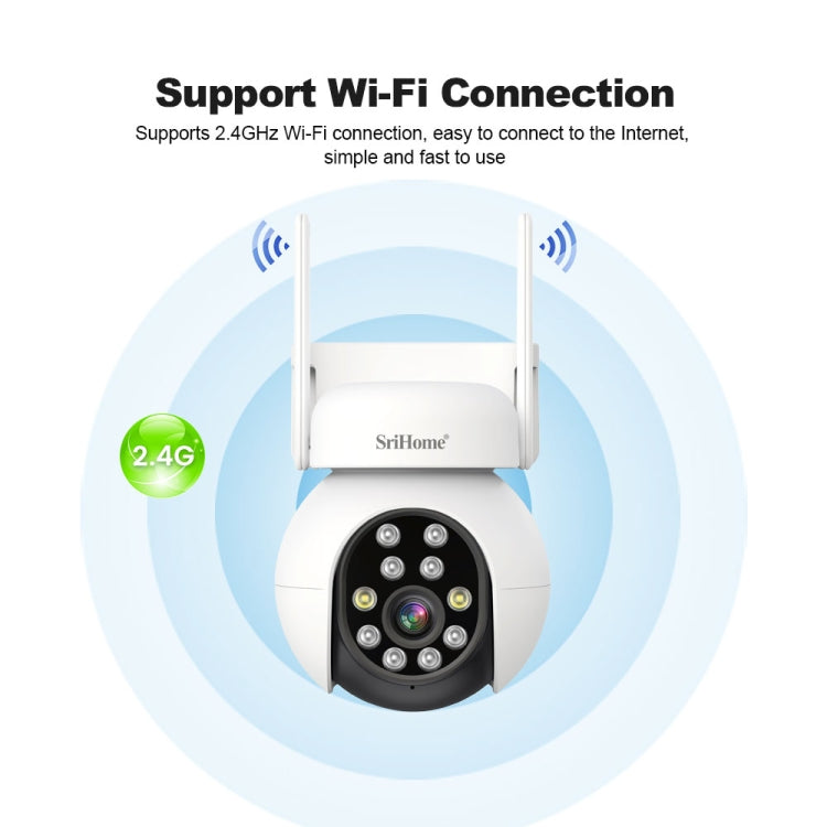 SriHome SH052 Wifi 5MP Wireless PTZ IP AI Auto Tracking Sound&Light Alarm Starlight Color Night Vision Outdoors Surveillance Camera, Plug: AU