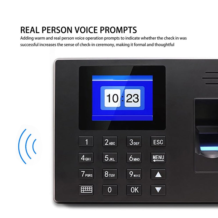 Fingerprint Recognition Voice Broadcast Smart Report Generation Attendance Machine, Model: Black EU Plug