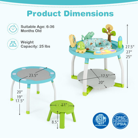 5-in-1 Baby Activity Center Interactive Bounce Seat with Removable Toys-Blue - Color: Blue