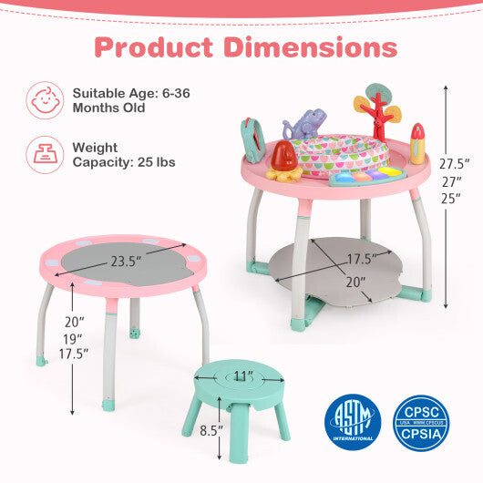 5-in-1 Baby Activity Center Interactive Bounce Seat with Removable Toys-Pink - Color: Pink