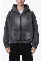 CHARCOAL DISTRESSED ZIP HOODIE