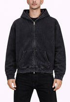NOIR VINTAGE WASH ZIP HOODIE
