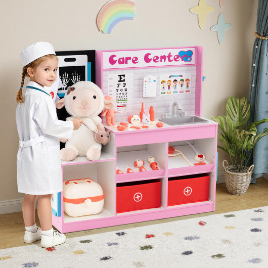 Play Doctor's Office Wood Medical Center Toy Set with Examine Region-Blue