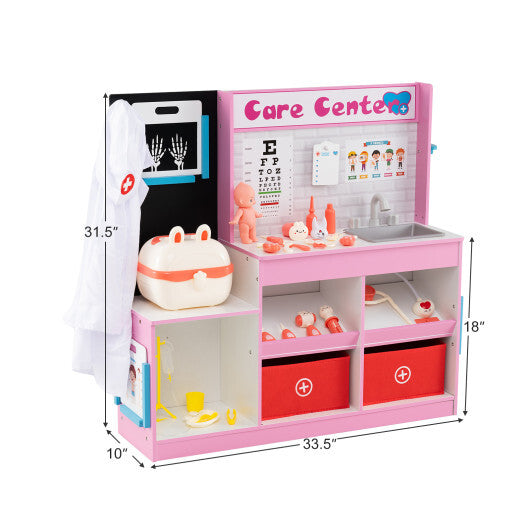 Play Doctor's Office Wood Medical Center Toy Set with Examine Region-Blue