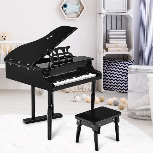 Musical Instrument Toy 30-Key Children Mini Grand Piano with Bench-Black - Color: Black