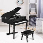 Musical Instrument Toy 30-Key Children Mini Grand Piano with Bench-Black - Color: Black