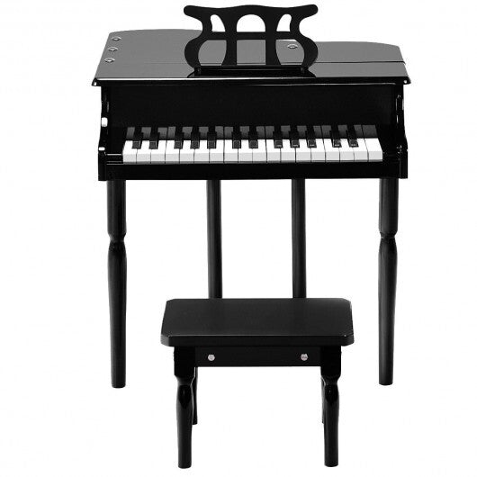 Musical Instrument Toy 30-Key Children Mini Grand Piano with Bench-Black - Color: Black