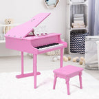 Musical Instrument Toy 30-Key Children Mini Grand Piano with Bench-Pink - Color: Pink