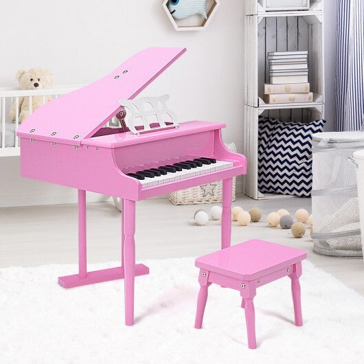 Musical Instrument Toy 30-Key Children Mini Grand Piano with Bench-Pink - Color: Pink