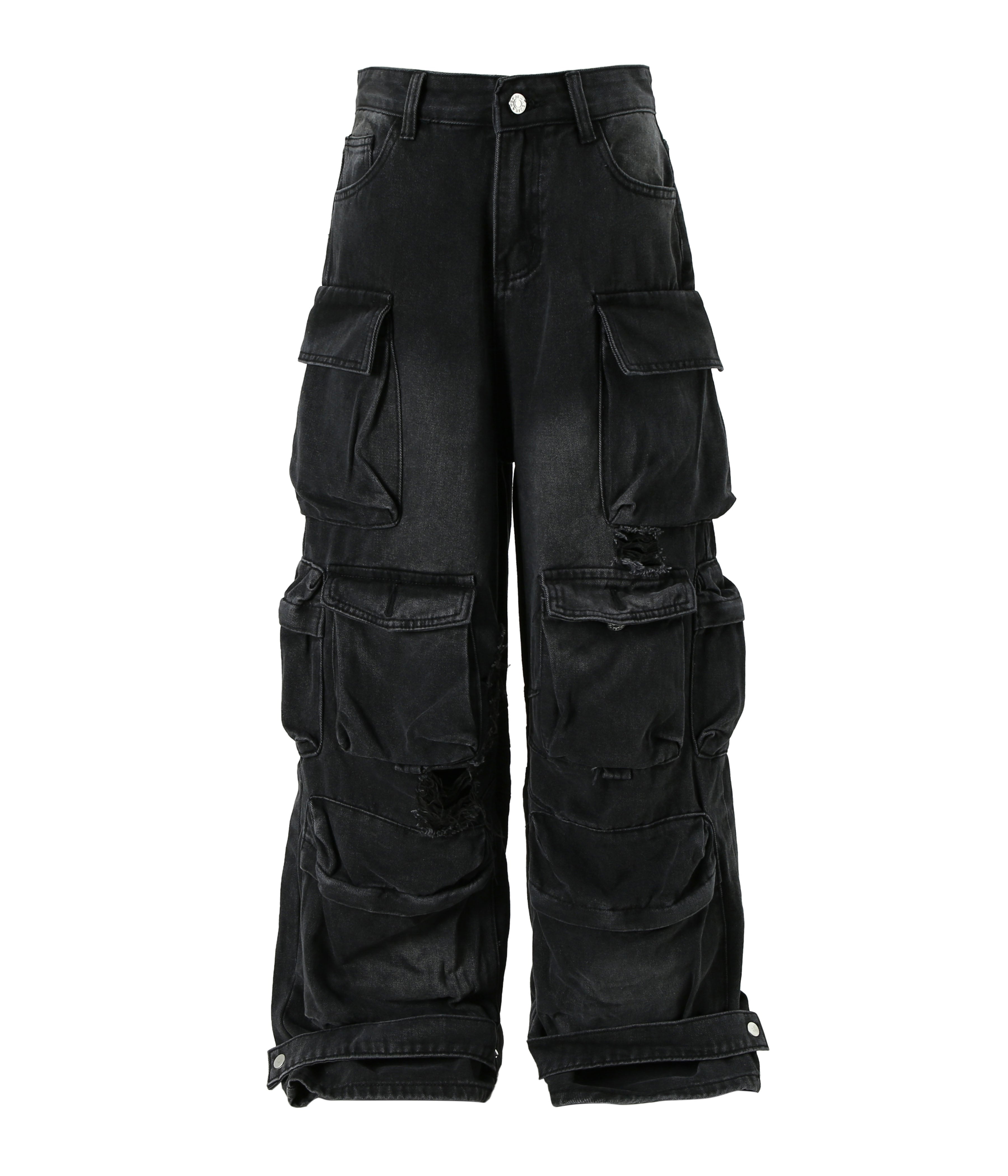 NOIR DISTRESSED CARGO DENIM