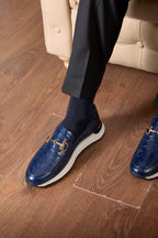 The Padova Navy Blue Leather Men Sneaker