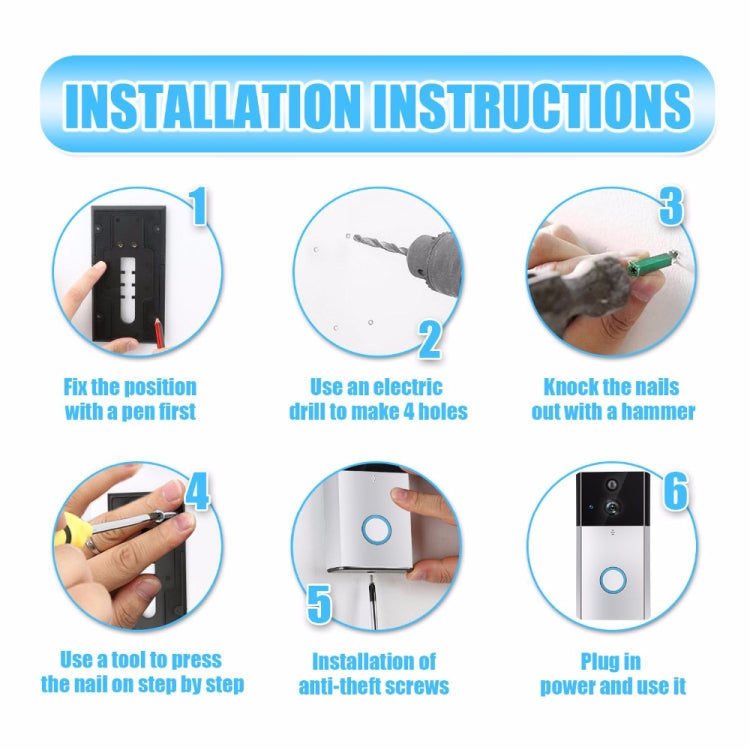 VESAFE HD 720P Security Camera Smart WiFi Video Doorbell Intercom, Support TF Card & Infrared Night Vision & Motion Detection App for IOS and Android(With Ding Dong/Chime)(Black)
