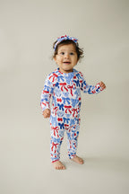 Bamboo Zip Romper  | Red-White & Bows