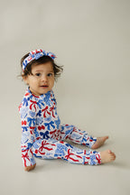 Bamboo Zip Romper  | Red-White & Bows
