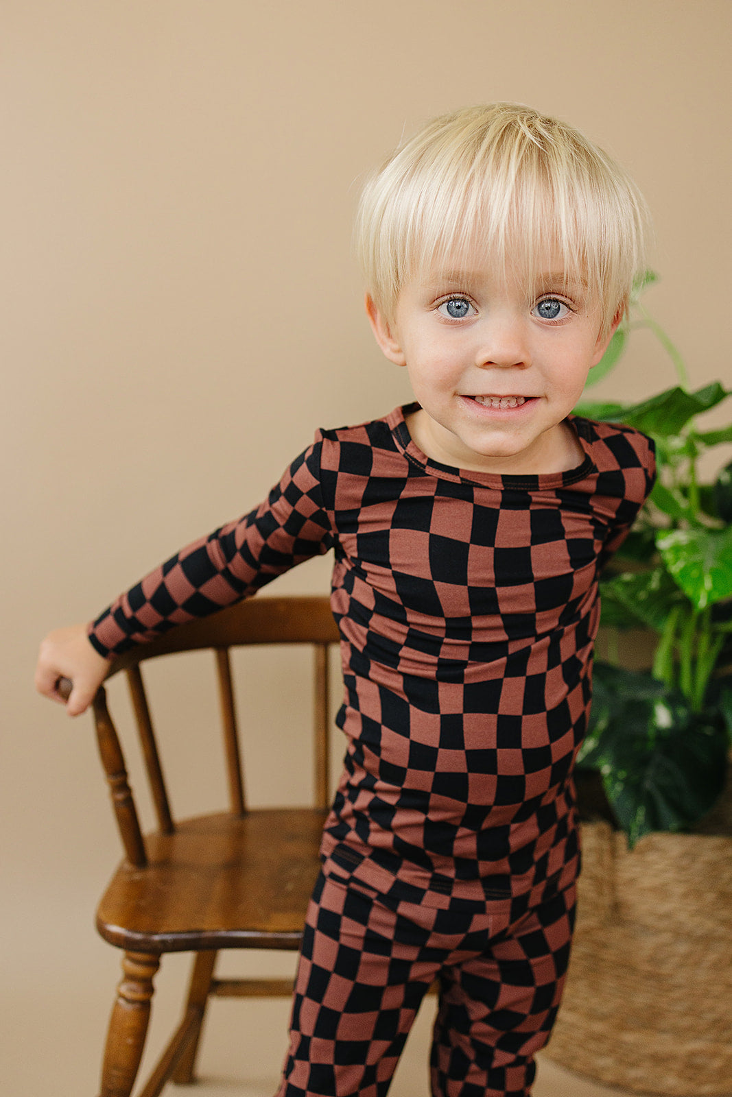 Bamboo Two Piece Set | Chocolate Wavy Checkered