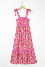 Rose Floral Lace Tied Strap Empire Waist Maxi Dress
