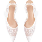 Lhamo Latso Womens Size 6.5 White Lace Mesh Pointy Toe 4" Heel Slingback Shoes