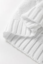 White Cable Knit Colorblock Satin Bowknot Short Sleeve Sweater