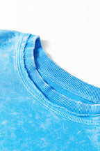 Blue Mineral Wash Raw Seam Double Patched Pocket Pullover Sweatshirt