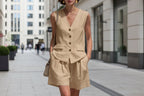 Women’s Cotton Linen Sleeveless Vest Top and Shorts Set