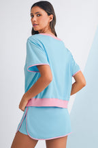 Black Colorblock Edge Drop Shoulder T Shirt and Skort 2Pcs Set