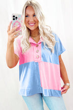 Myosotis Two Tone Half Buttons Collared T Shirt
