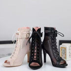 Peep Toe Lace-Up Ankle Boots