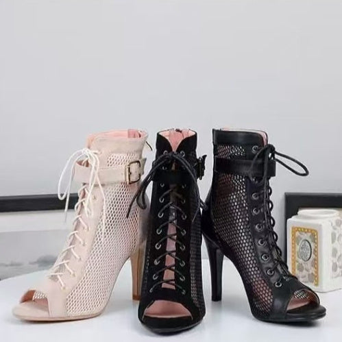 Peep Toe Lace-Up Ankle Boots