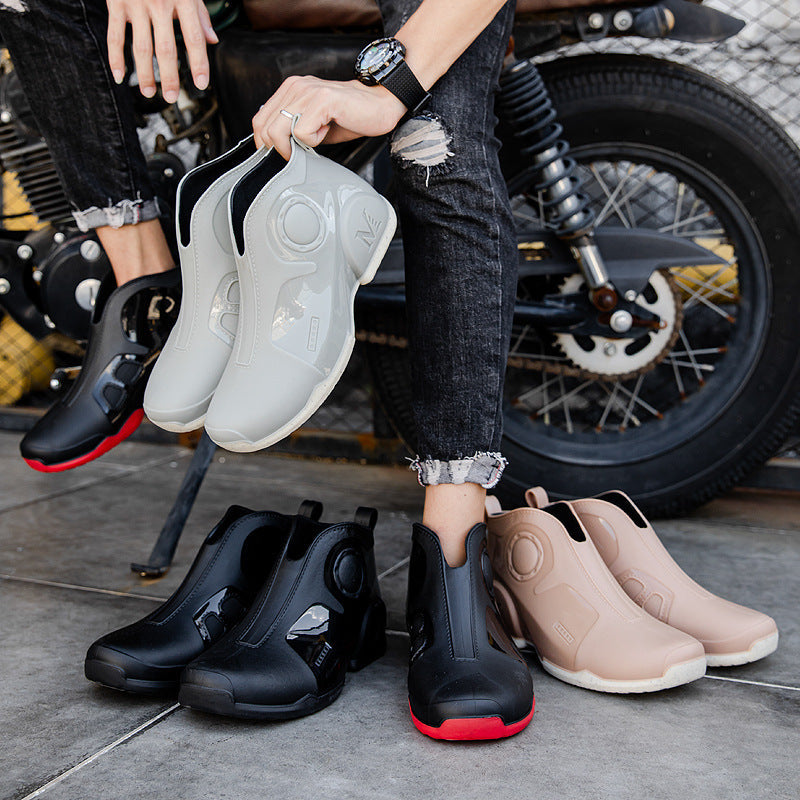 Motorcycle Rain Boots Men's Summer Youth Outdoor Non-slip Wading Shoes Fashion Low Top Flat Work Shoes Rubber Shoes