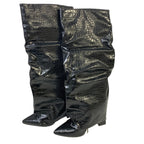 Womens Size 6 Black 4" Heel Knee High Boot Faux Leather Pointed Toe Slouch Shoes