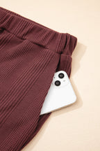 Red Dahlia Solid Color Ribbed Ruffle Tank Top and Pants Set