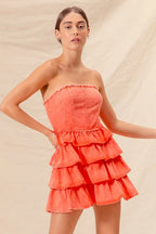 SO ME Strapless Ruffle Layered Game Day Cheer Up Dress