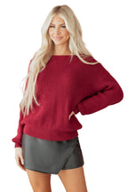 Jet Stream Ribbed Knit Ribbon Knot Backless Drop Shoulder Sweater