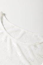 Pink Mesh Bow Pattern Long Sleeve Top